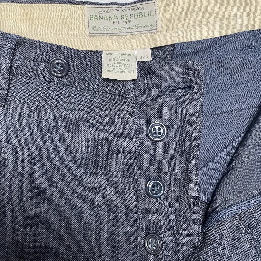 Y2K Banana Republic Dress Pants 32R (32x29 Cuffed) Button Fly Wool Black Stripe